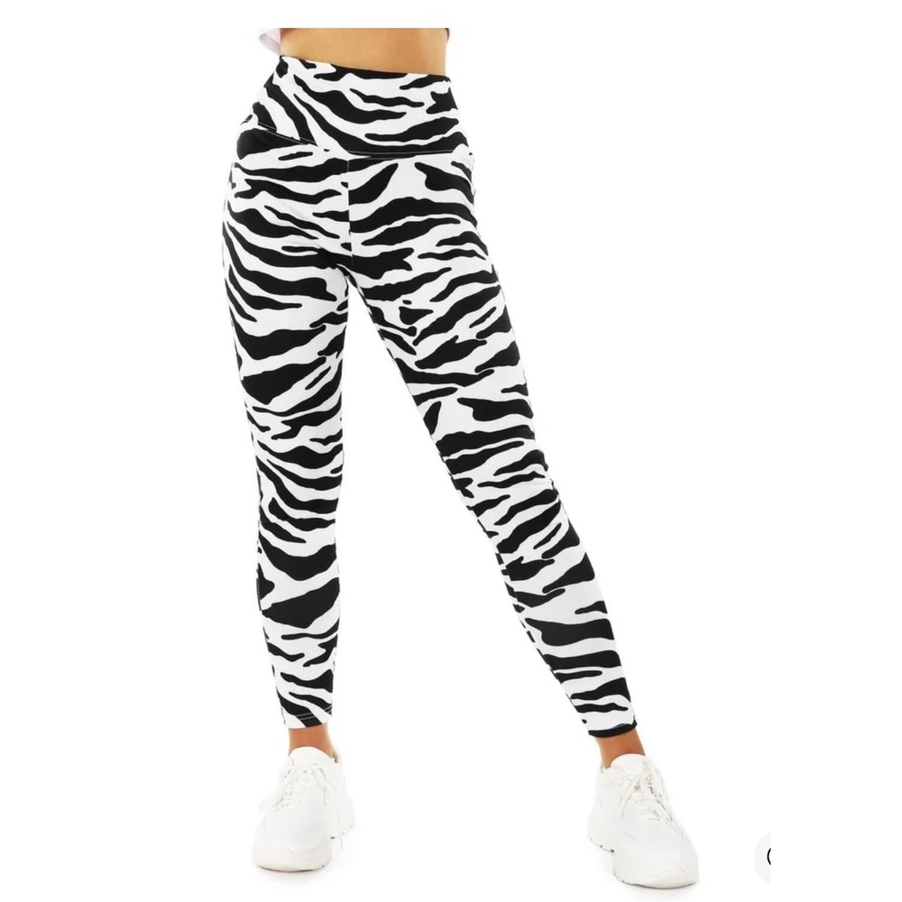 Tipsy Elves Women's Medium Zebra Leggings Black White High Waisted TE-HWP305M